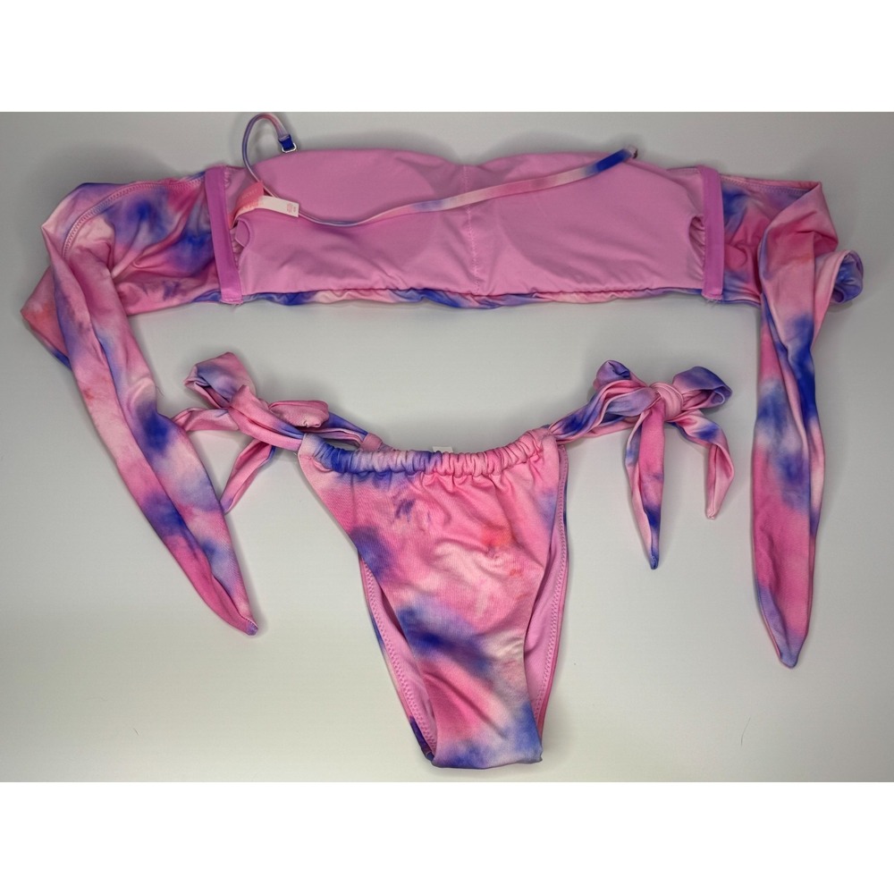 Victorias Secret Bikini Set Pink Tie Dye Tube Top Padded Strap Size Medium - Picture 5 of 11
